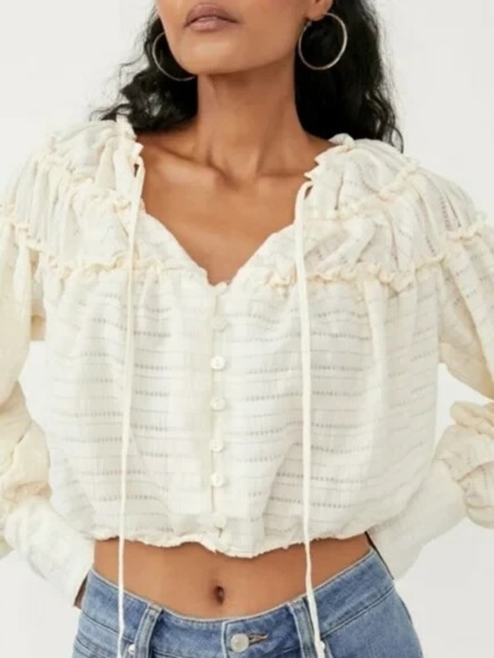 NWT Free People Hailey Ivory Blouse Long Sleeve Crop XS